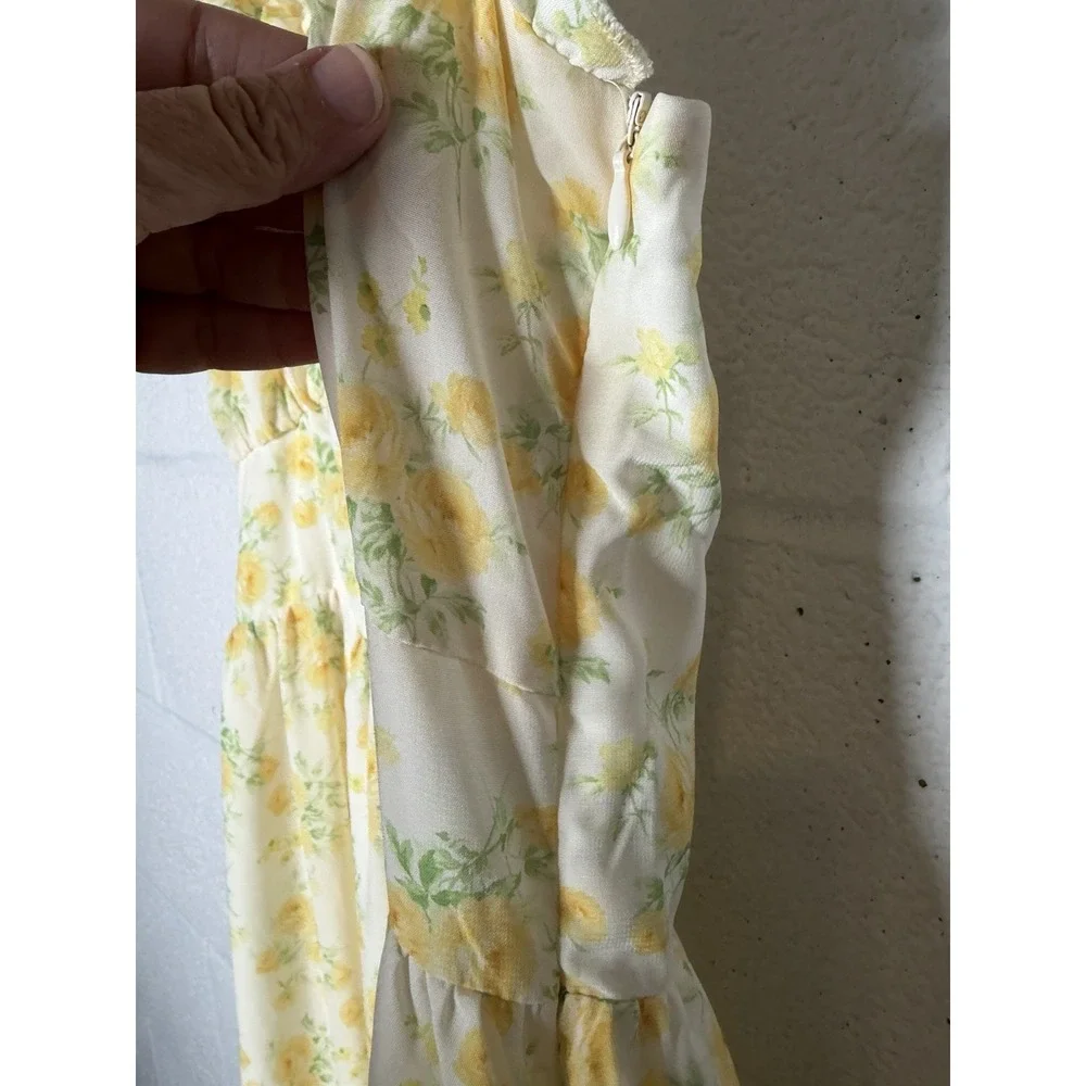 Scarlet Darkness Yellow Floral Cottagecore Midi Dress Sweetheart NWT Size S